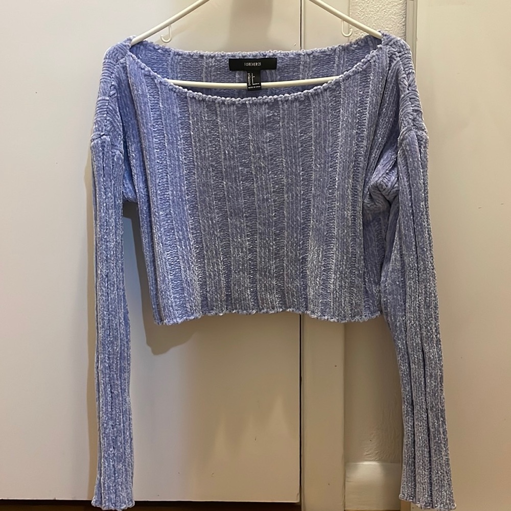 Light blue wide neck cropped sweater